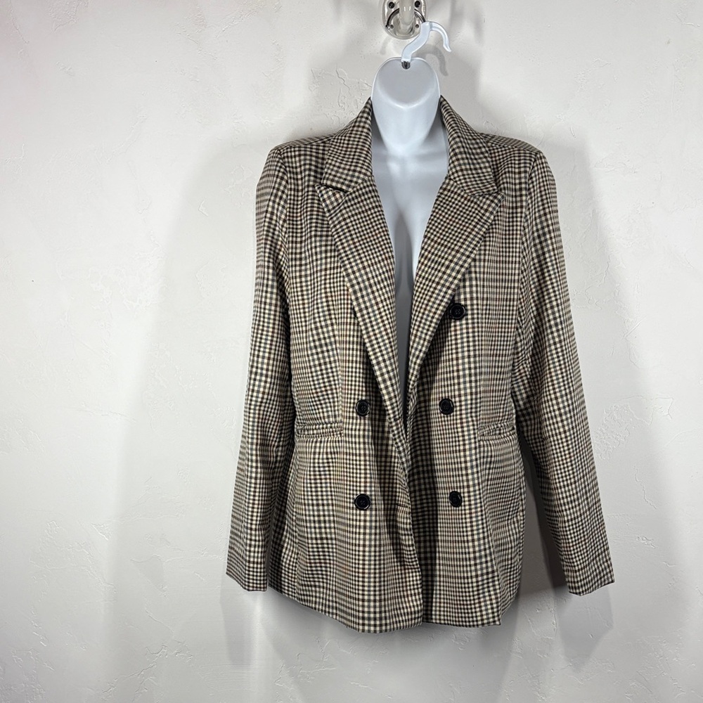Princess Polly Women's Tan Plaid Double-Breasted Jacket size 6